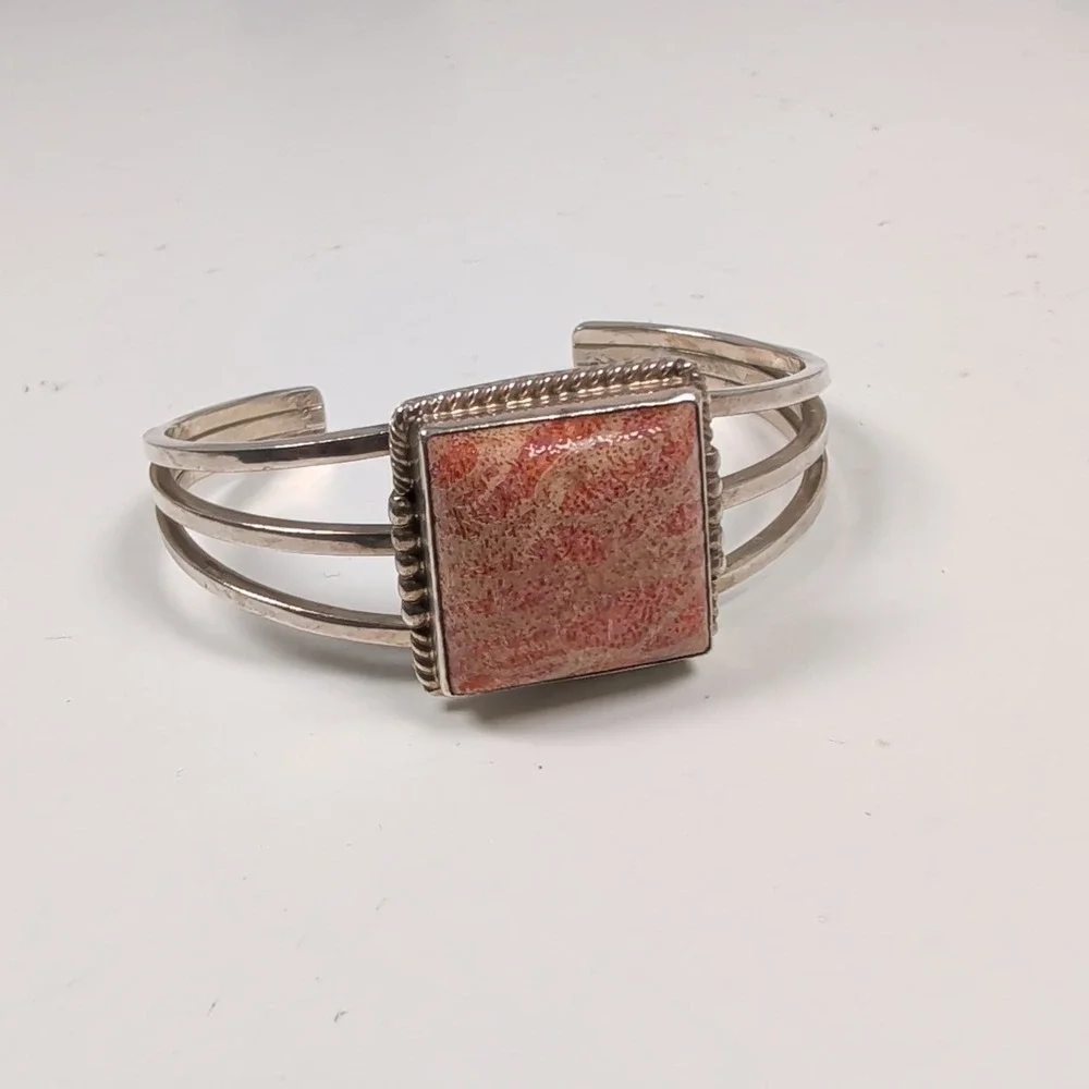 P.A. Smith Sterling Silver Red Sponge Coral Split Shank Cuff Bracelet
